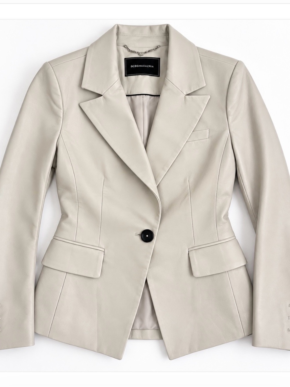 BCBGMaxAzria Cream Tailored Leather Blazer